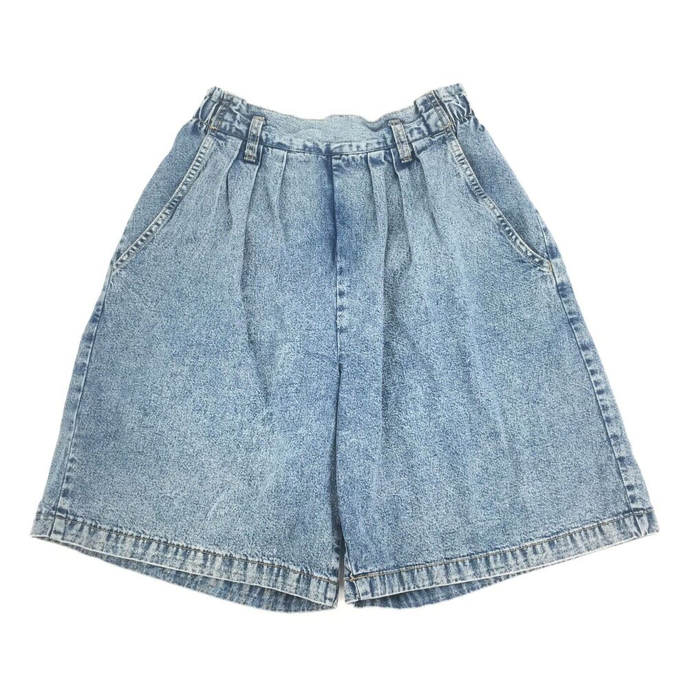Vintage 1980s Cherokee Jean Shorts Size 10 Blue Denim Modest Pleated Made in USA